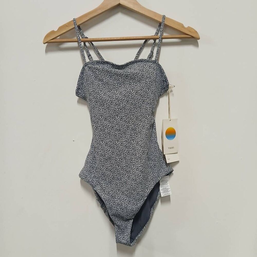 Vuori womens xsmall swimsuit one piece bathing suit blue white square neckline